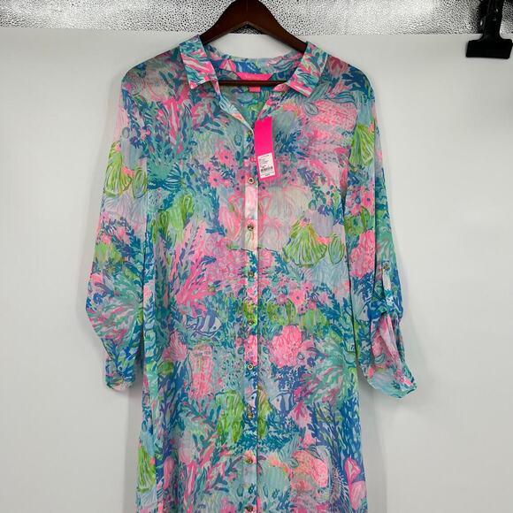 NEW Lilly Pulitzer Fished My Wish Natalie Maxi Coverup Dress colorful Size large - Picture 6 of 11